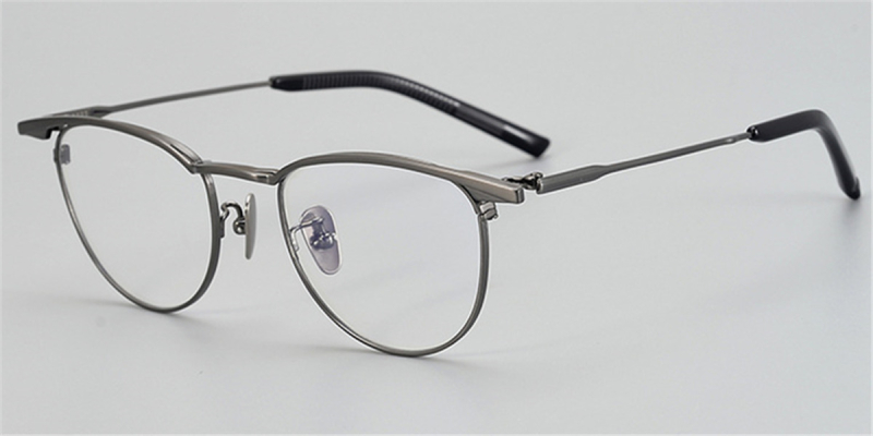 Round Browline Titanium Glasses for a Narrow Forehead -Gun