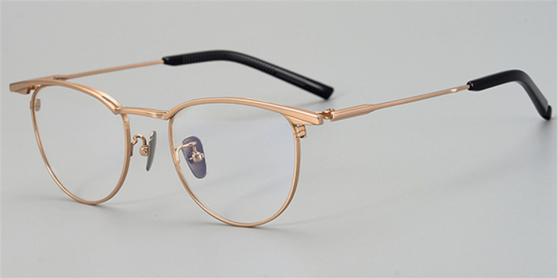 Round Browline Titanium Glasses for a Narrow Forehead -Rose Gold