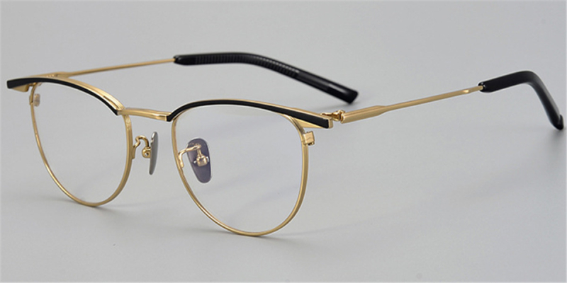 Round Browline Titanium Glasses for a Narrow Forehead -Black-Gold