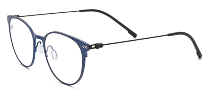 Round Browline Titanium Glasses for a Narrow Forehead -Blue