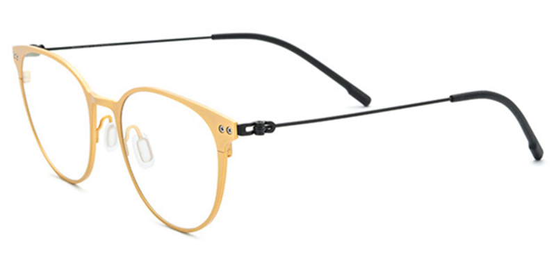 Round Browline Titanium Glasses for a Narrow Forehead -Gold