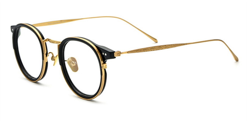 Browline Round Glasses with Titanium frame for Oblong Face