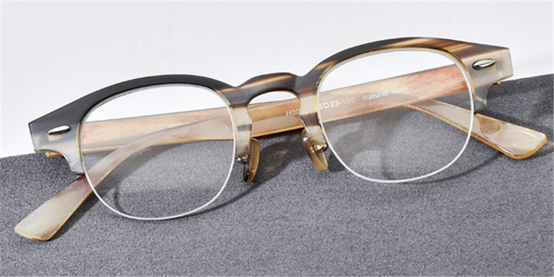  Buffalo Horn Glasses -Natural Horn Glasses -Browline -Semi Rimless Glasses