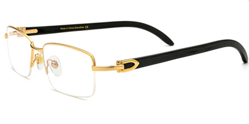 Rectangular Semi Rimless BuffaloHorn Glasses-Genuine Natural Horn Handmade