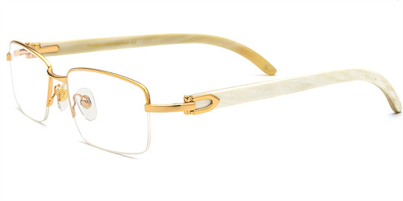 Rectangular Semi Rimless BuffaloHorn Glasses-Genuine Natural Horn Handmade-White