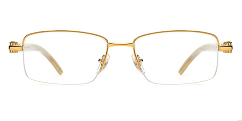 Rectangular Semi Rimless BuffaloHorn Glasses-Genuine Natural Horn Handmade-White
