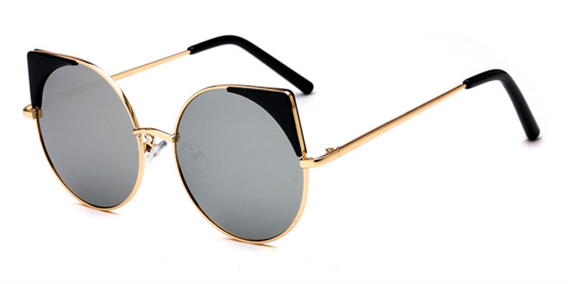 Prescription Round Cat Eye Sunglasses, Silver Leenses