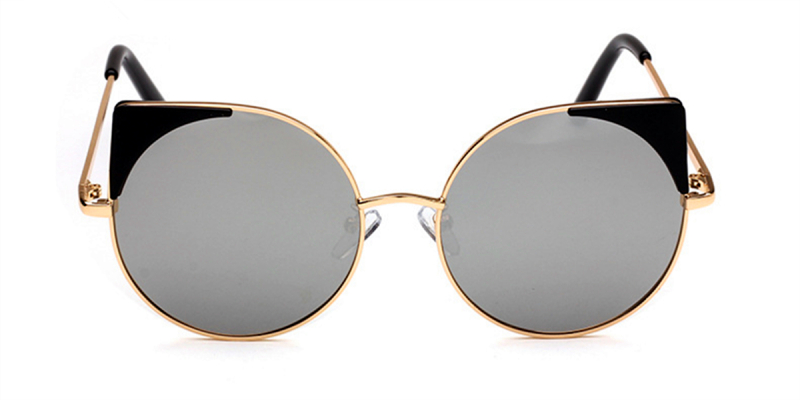 Prescription Round Cat Eye Sunglasses, Silver Leenses