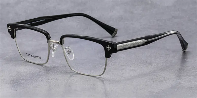 Titanium Clubmaster Horn Rimmed Clear Glasses