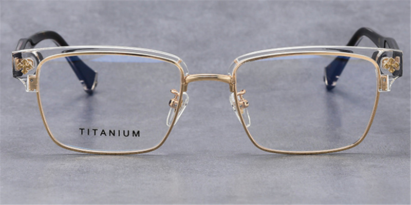 Titanium Clubmaster Horn Rimmed Clear Glasses Mens | Design for Oblong Face