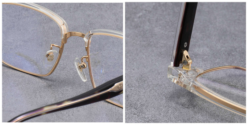 Titanium Clubmaster Horn Rimmed Clear Glasses Mens | Design for Oblong Face