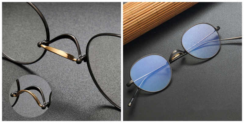 Titanium Saddle Bridge Eyeglasses Round Glasses for Men, Gandhi Style-Gun
