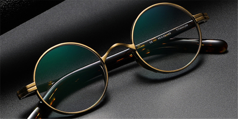 Small Round Titanium High Prescription Glasses Frames - Japanese Style-Gold