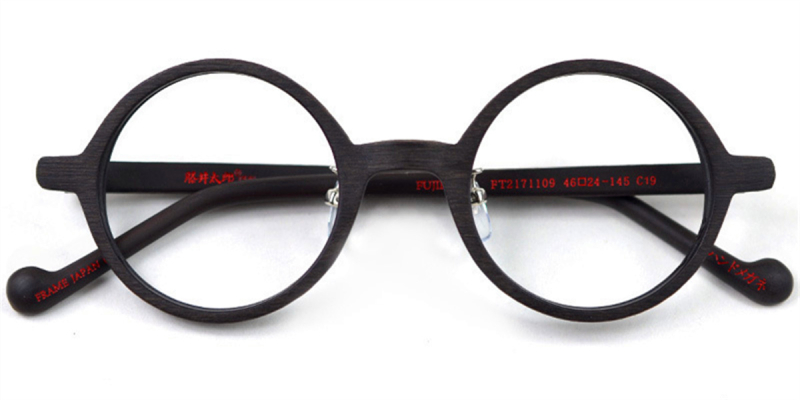 Small Round glasses for men Brown wood grain