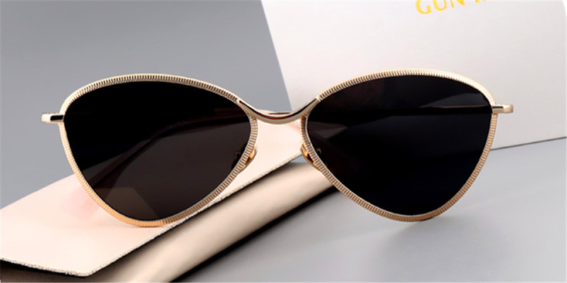 Prescription Designer Sunglasses, Cat Eye, Golden Metal