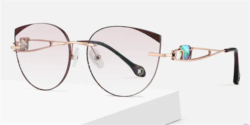 Rimless Cat Eye Prescription Glasses Colorful Lenses