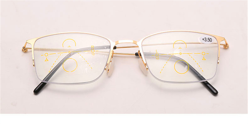 Progressive Reading Glasses No Power On Top, Semi Rimless, Blue Cut
