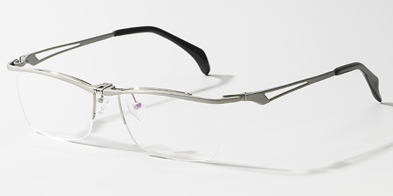 Half Rimless Pure Titanium Wide Frame Glasses| for Plus Size Faces-Silver