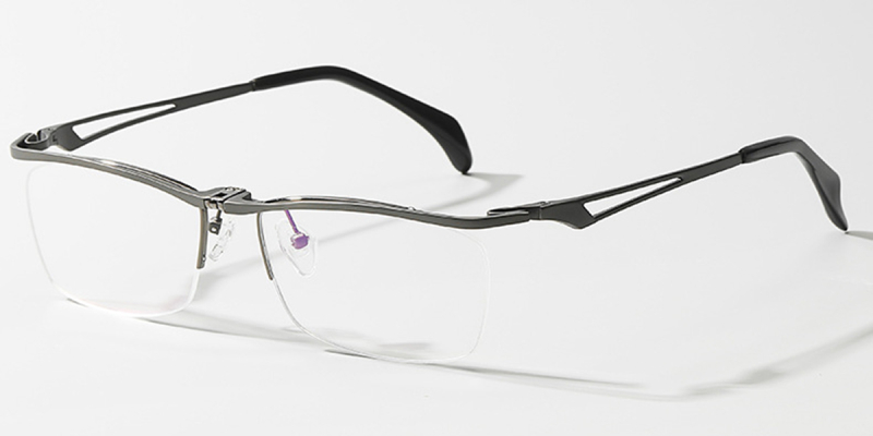 Half Rimless Pure Titanium Wide Frame Glasses| for Plus Size Faces-Gun
