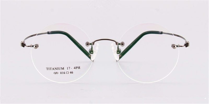 Round Glasses for Men Titanium Rimless,  Gun Gray