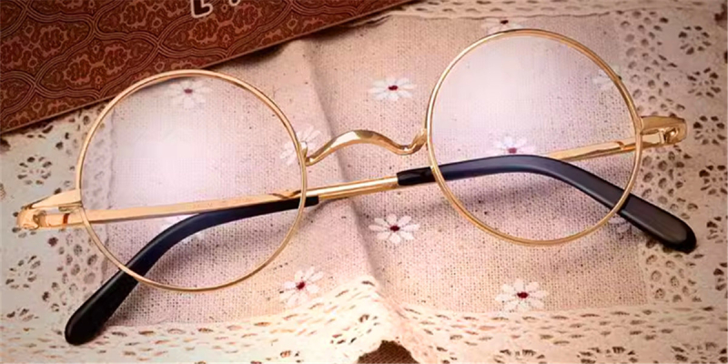 Small Round Titanium Saddle Bridge Eyeglasses | For High Prescription-Gold