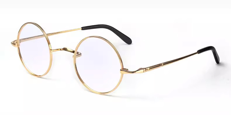 Small Round Titanium Saddle Bridge Eyeglasses | For High Prescription-Gold
