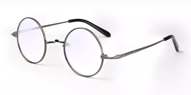 Small Round Titanium Saddle Bridge Eyeglasses | For High Prescription-Gun