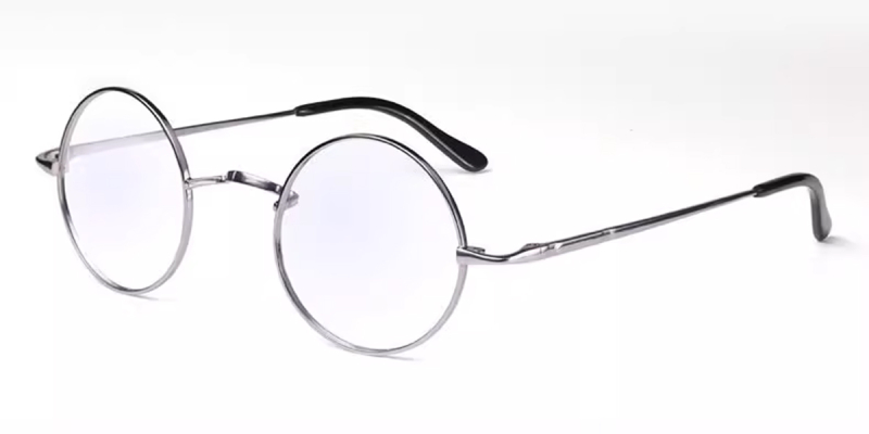 Small Round Titanium Saddle Bridge Eyeglasses | For High Prescription-Silver
