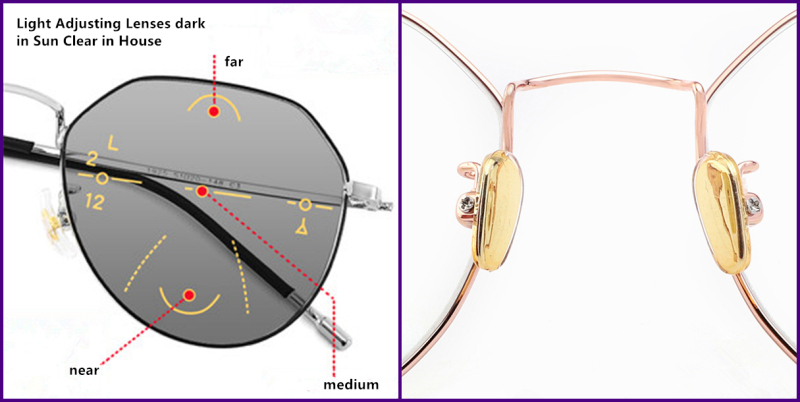 Progressive Reading Glasses No Power On Top，Light Adjusting