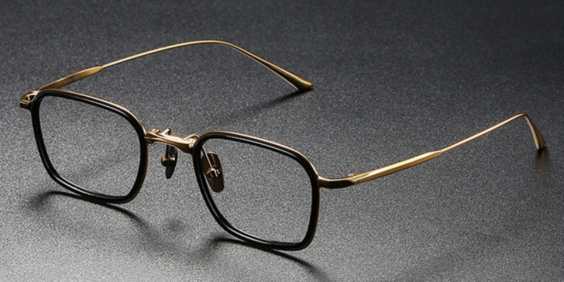  Luxury PureTitanium Eyeglasses, Rectangle, Reform your Image-Black-Gold
