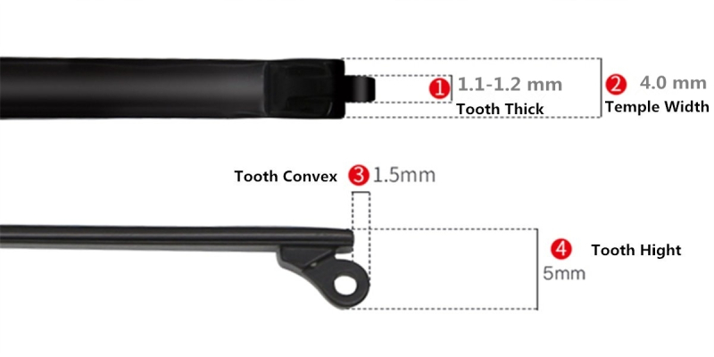 Black Eyeglasses Temple- size