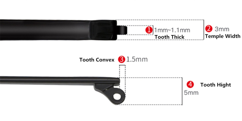 Black Eyeglasses Temple 3.3 mm-measurement