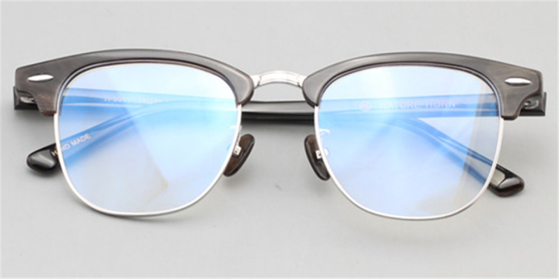 Buffalo Horn Glasses Browline Titanium Glasses Clubmaster