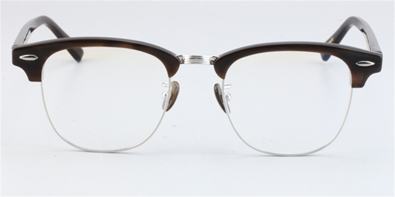  Buffalo Horn Glasses-Browline Titanium Glasses-Clubmaster-Brown