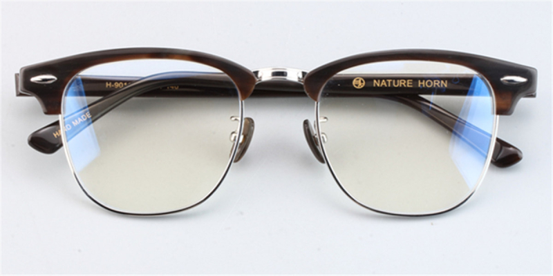  Buffalo Horn Glasses-Browline Titanium Glasses-Clubmaster