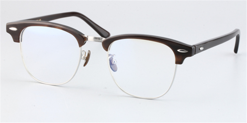  Buffalo Horn Glasses-Browline Titanium Glasses-Clubmaster-Brown