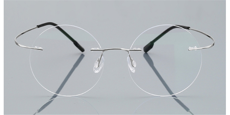 ound Glasses for Men Titanium Rimless Silver Frame