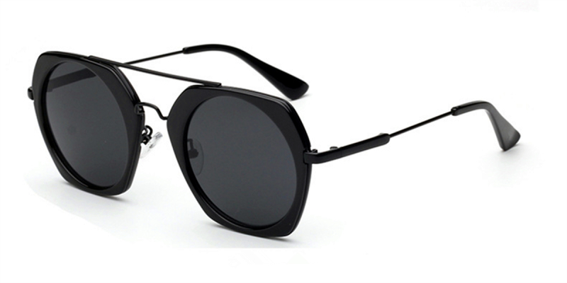 Black Hexagon Hipster Sunglasses Gray Lenses