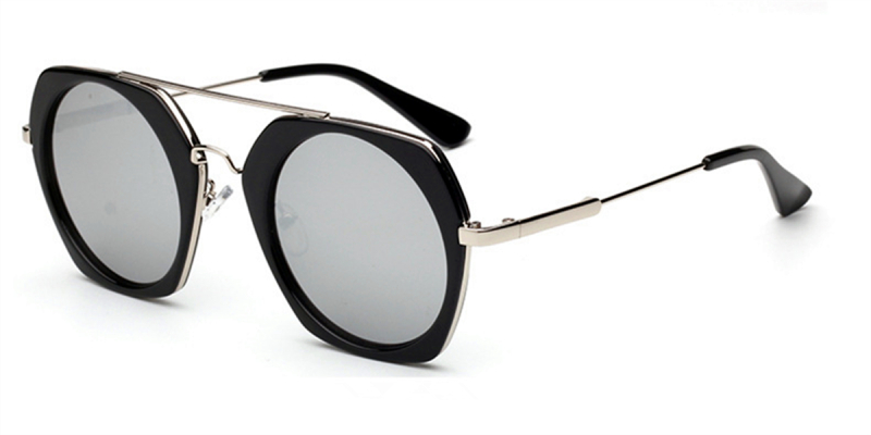 Black Hexagon acetate Sunglasses Silver Lenses