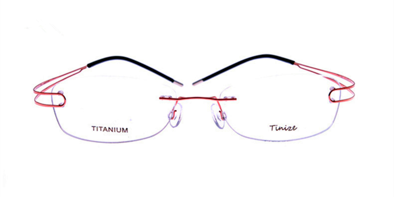 Rimless Glasses with Pink Titanium Frames Twin Wire Temple
