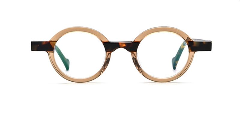 Round Clear Glasses, Wrapped with Metal-Brown