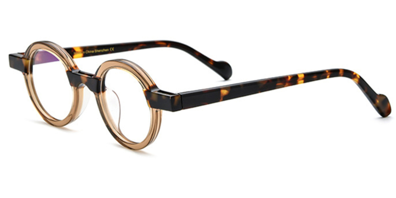 Round Clear Glasses, Wrapped with Metal-Brown