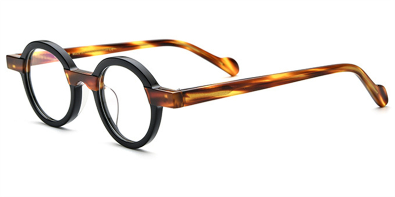 Round Clear Glasses, Wrapped with Metal-Black
