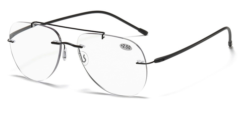 Progressive Reading Glasses No Power On Top, Rimless Aviator, Light Adjusting