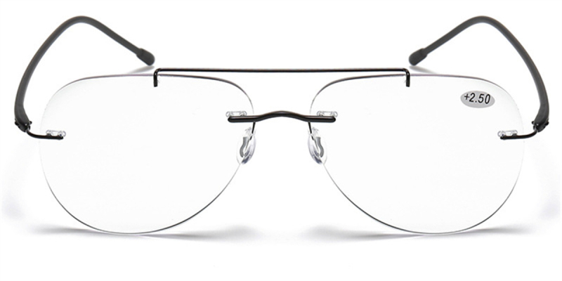 Progressive Reading Glasses No Power On Top, Rimless Aviator, Light Adjusting
