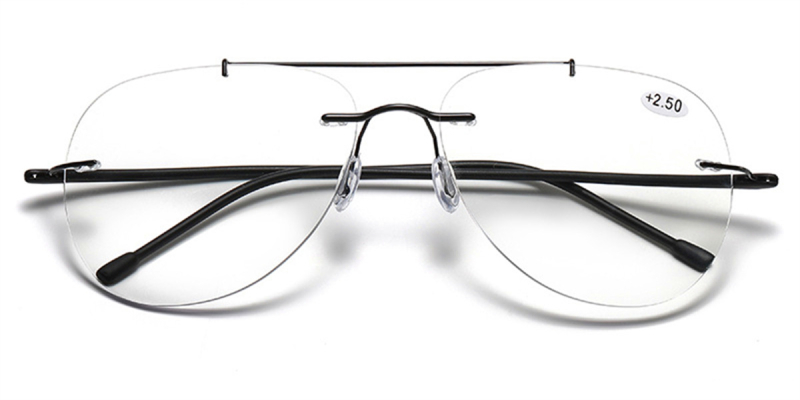 Progressive Reading Glasses No Power On Top, Rimless Aviator, Light Adjusting