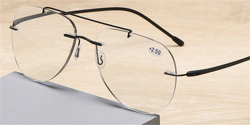 Progressive Reading Glasses No Power On Top, Rimless Aviator, Light Adjusting