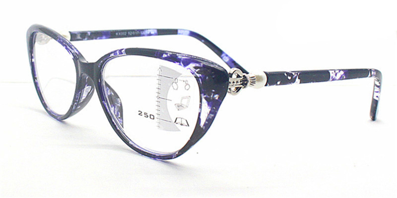 Progressive Reading Glasses No Power On Top，Blue Cut Lenses, Cat eye Frame,
