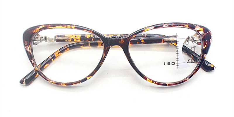 Progressive Reading Glasses No Power On Top，Blue Cut Lenses, Cat eye Frame,