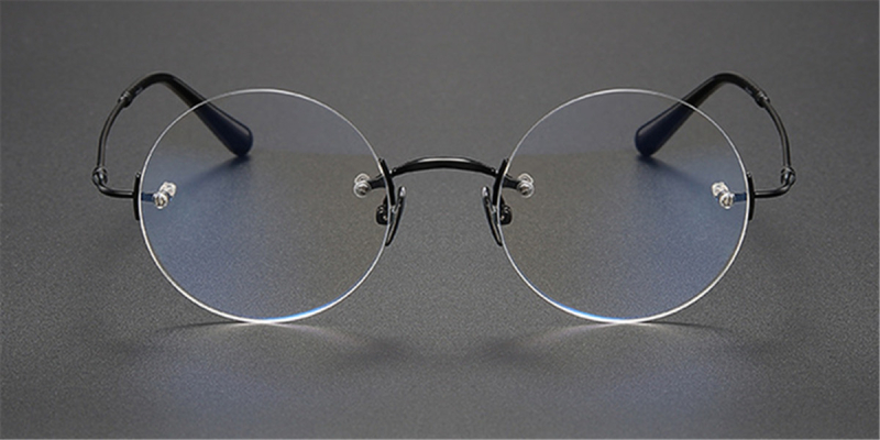 Pure Titanium Iconic Round Glasses of Steve Jobs-Black